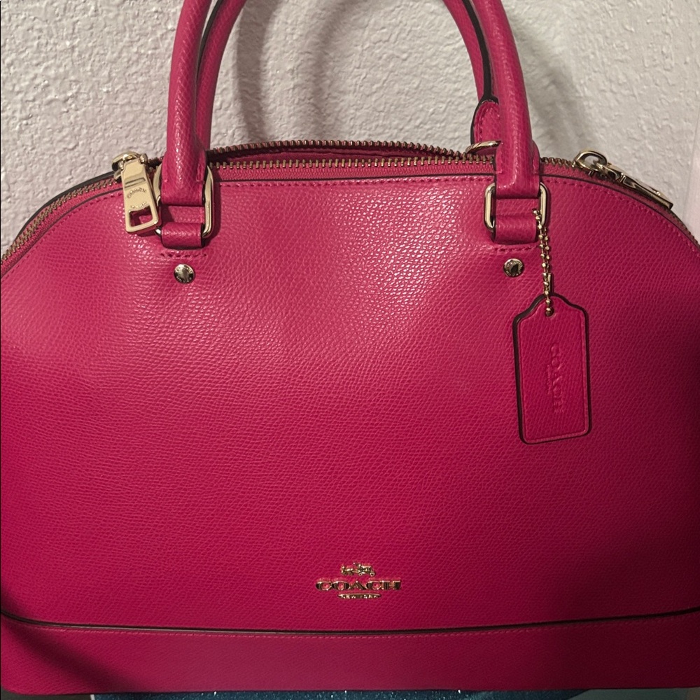 Coach Fuchsia Leather Satchel with Gold Accents